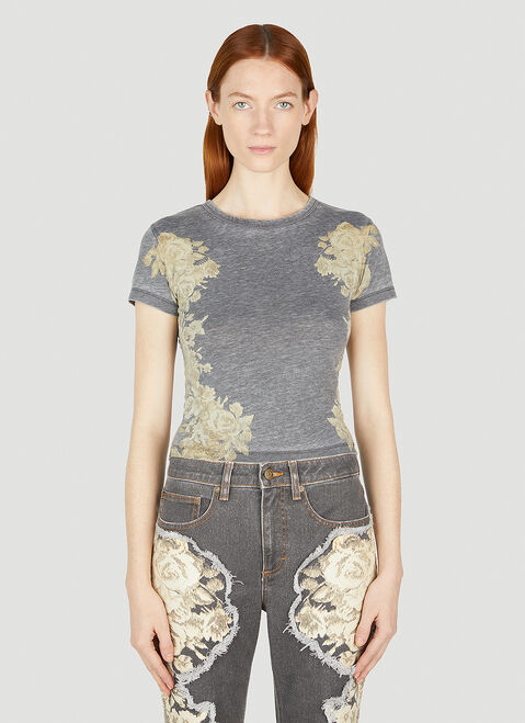 Guess USA Floral Burn Out T-Shirt Black gue0254006