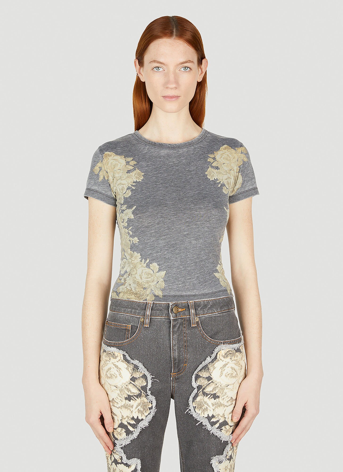 Guess Usa Floral Burn Out T-shirt Female Grey