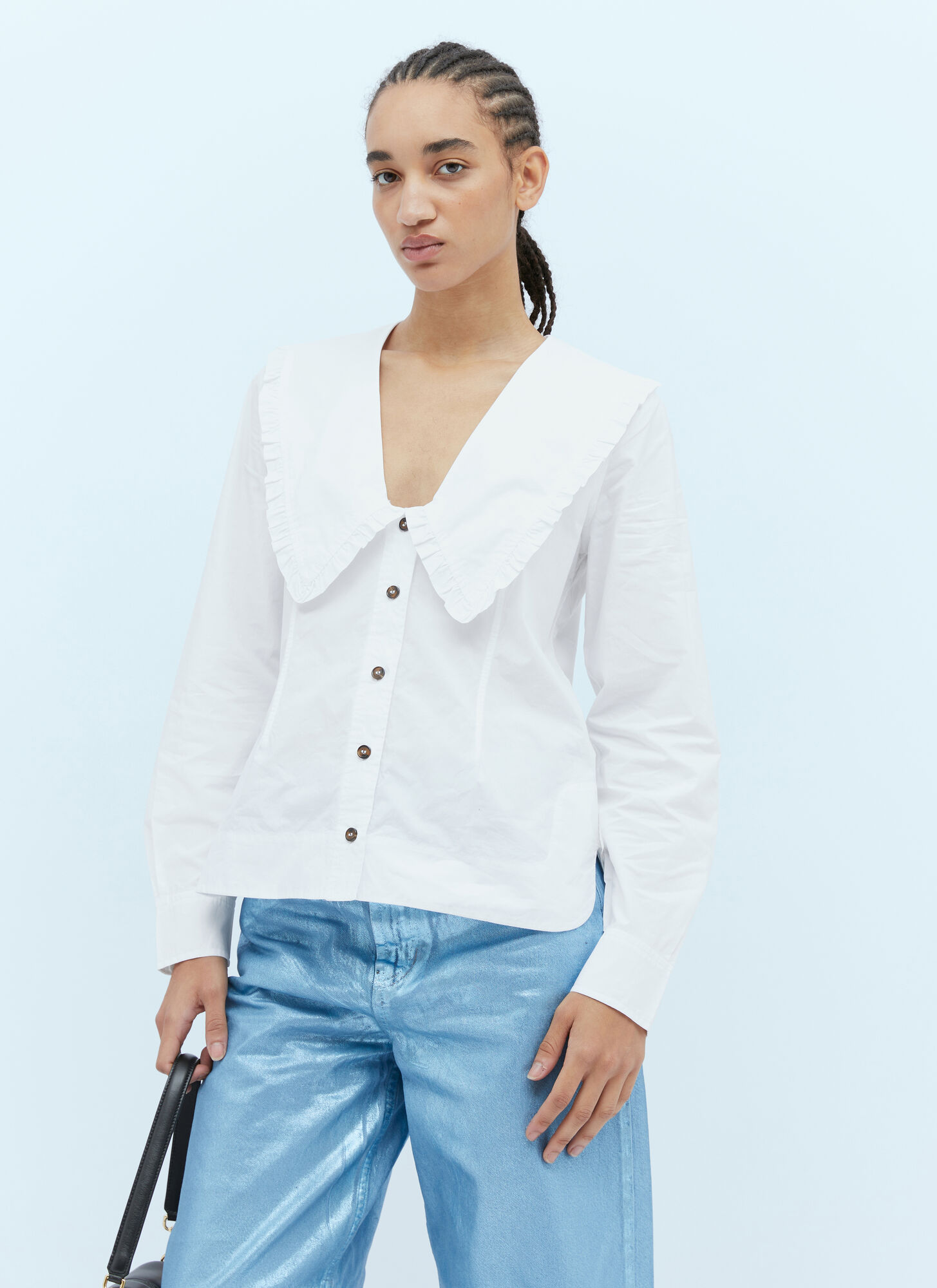 Shop Ganni Chelsea Collar Cotton Shirt In White