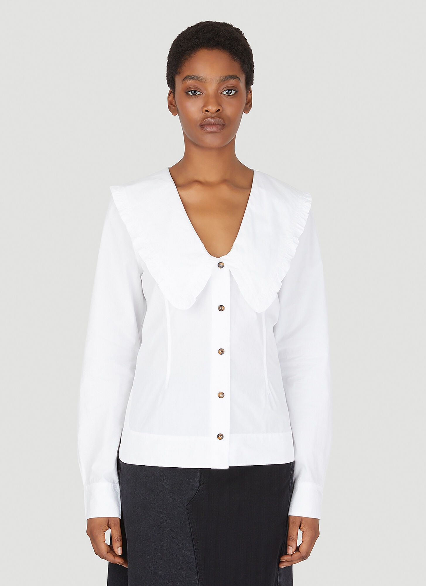Shop Ganni Chelsea Collar Cotton Shirt In White