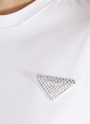 Prada 크리스털 장식 로고 티셔츠 화이트 pra0255007