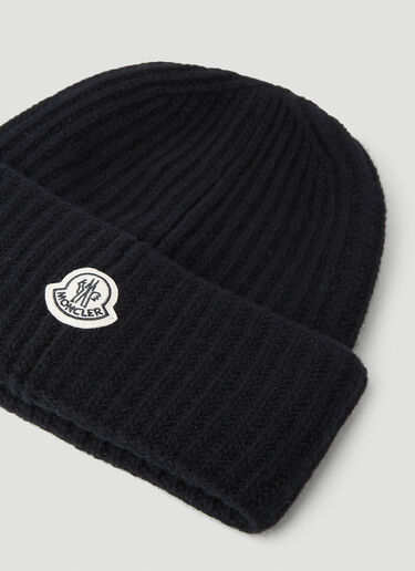7 Moncler Fragment Logo Patch Beanie Hat Black mfr0354002