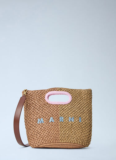 Woven Tote Bag with Logo Detail Marni Woven Tote Bag with Logo Detail Beige mni0264008