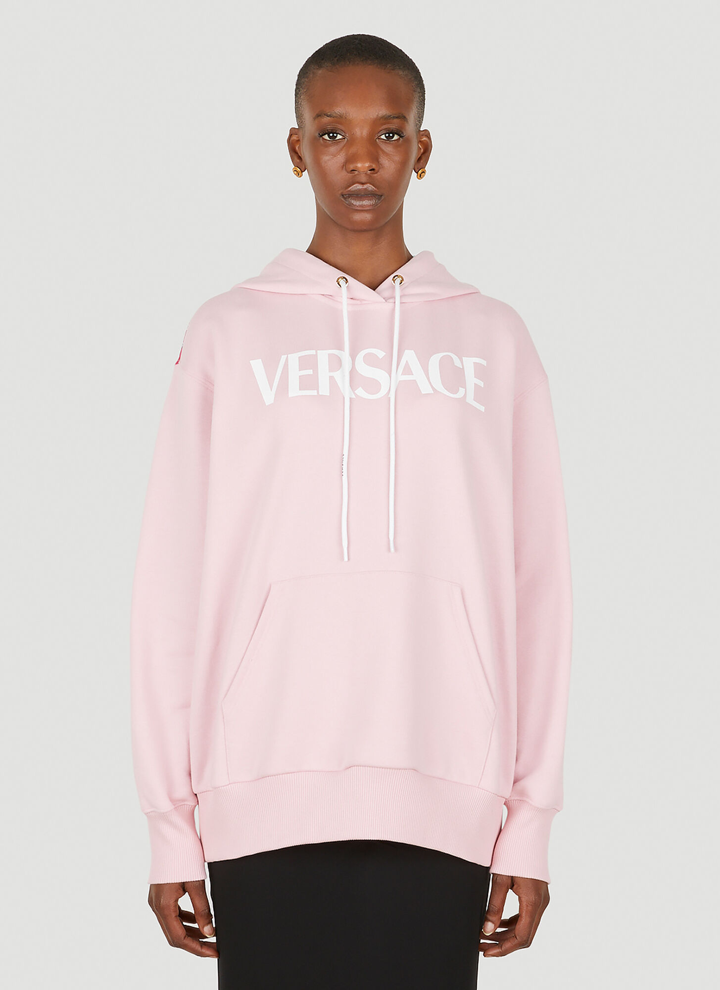 Versace Panelled Print Hooded Sweatshirt In Pink