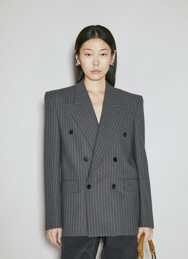 Saint Laurent Oversized Pinstripe Wool Blazer Grey sla0254038