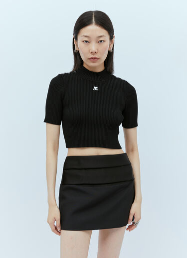 Courrèges 숄더 스냅 골지 니트 탑 블랙 cou0253041