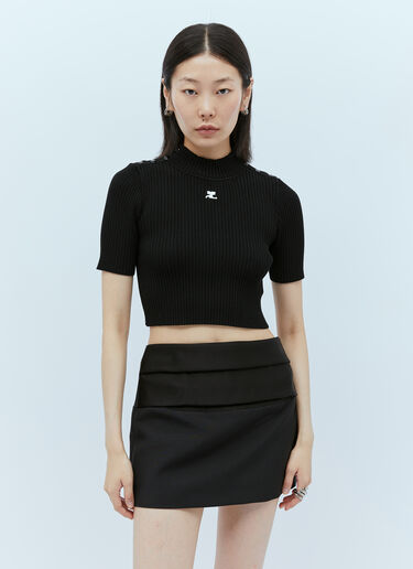 Courrèges Women's Shoulder Snaps Rib Knit Top in Black | LN-CC®