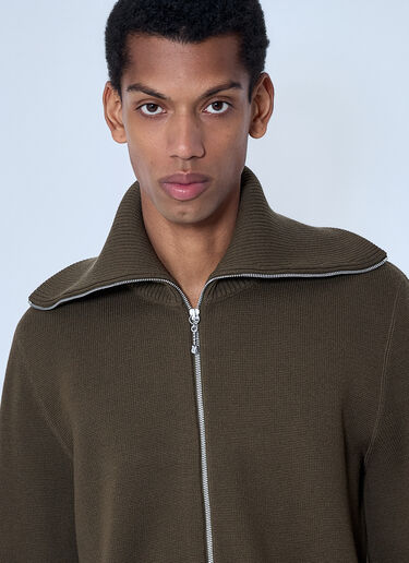 Bottega Veneta Zip-Front High Collar Cardigan Dark Green bov0164014