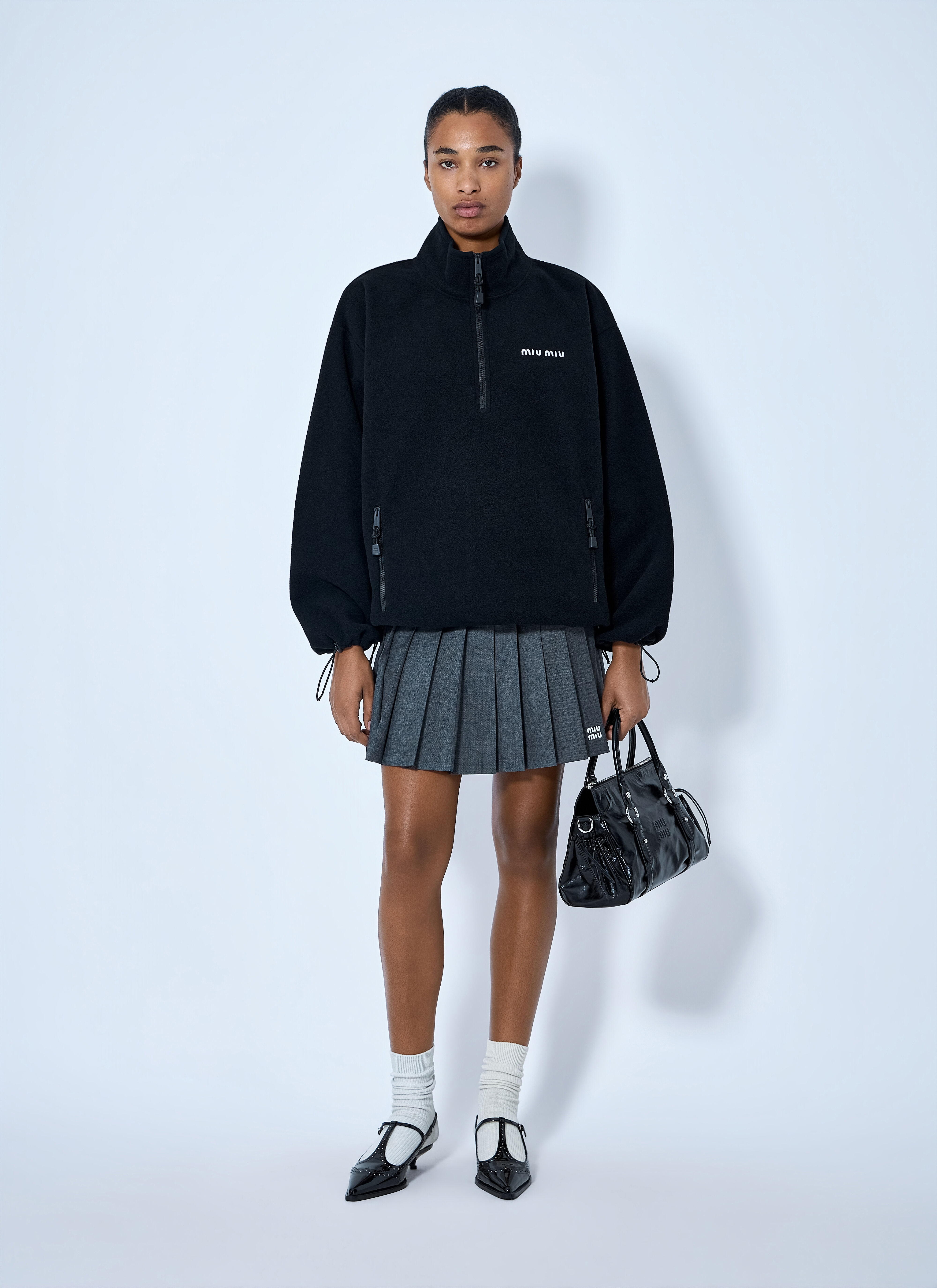 Miu Miu レディース ハーフジップ フリース スウェットシャツ の