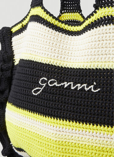 GANNI Crochet Stripe Tote Bag Black gan0251057