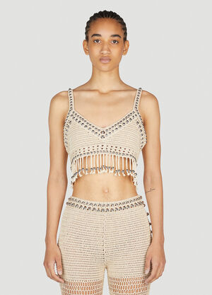Rabanne Beaded Crochet Top Blue pac0255038