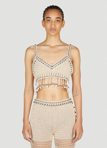 Rabanne Beaded Crochet Top Beige pac0254008