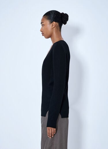 LN-CC® - Rick Owens: Deep V-Neck Ribbed Sweater - Black Rick Owens Deep V-Neck Ribbed Sweater Black ric0265035