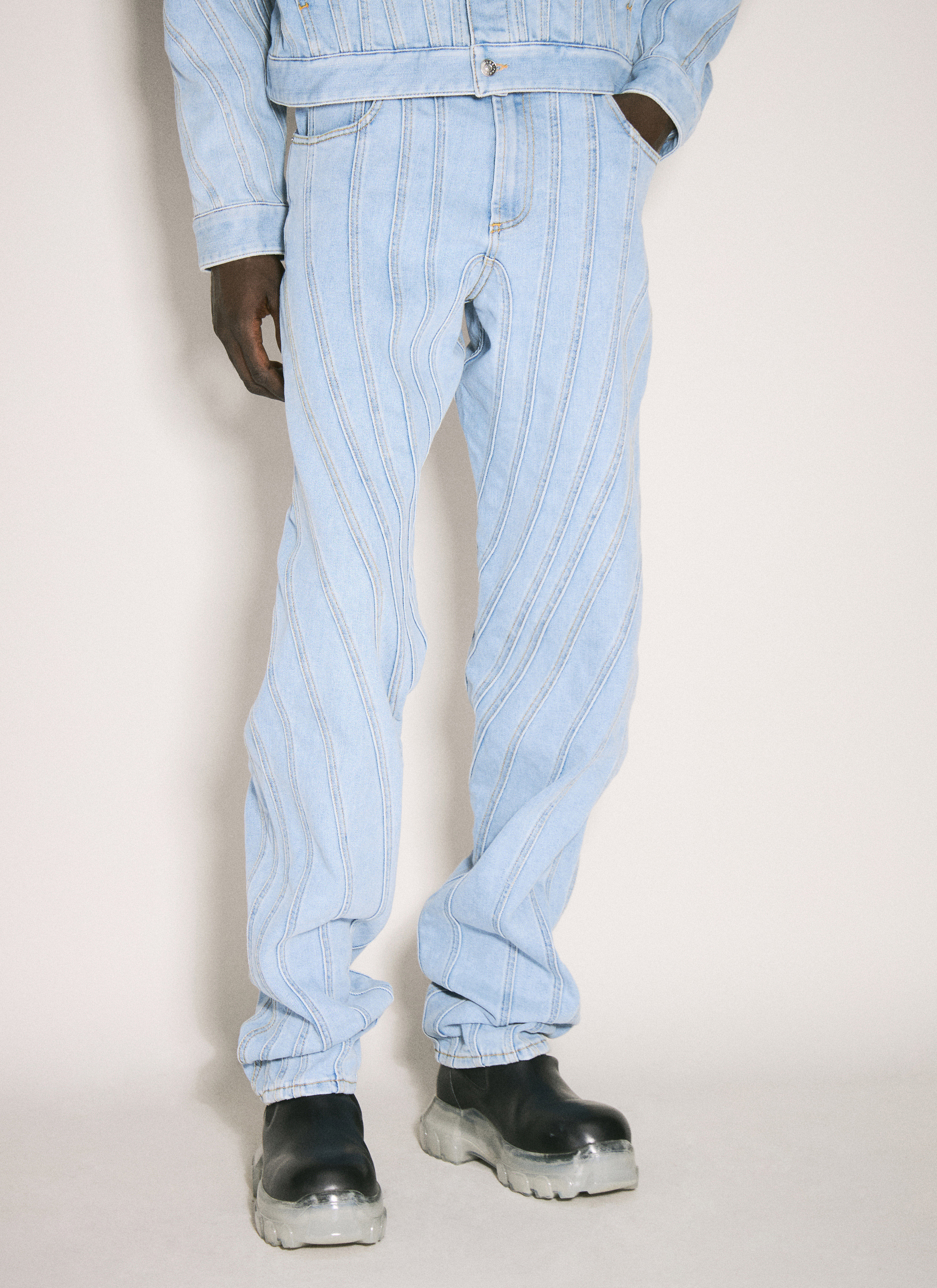 Mens pinstripe denim jeans top