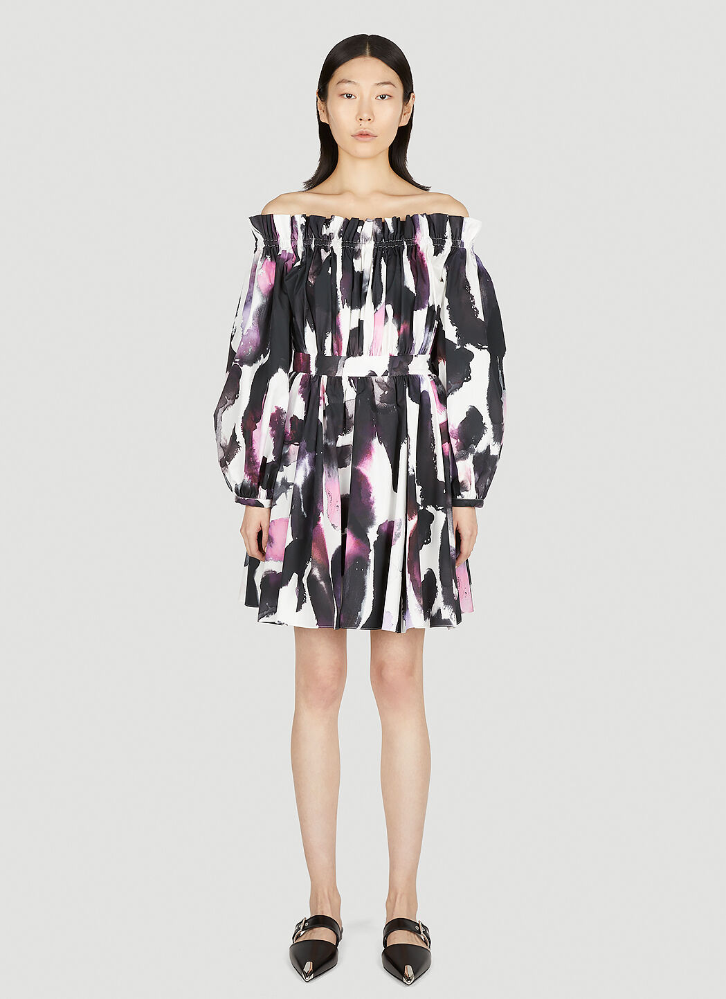 Alexander McQueen 페인티드 플리츠 드레스 핑크 amq0251077