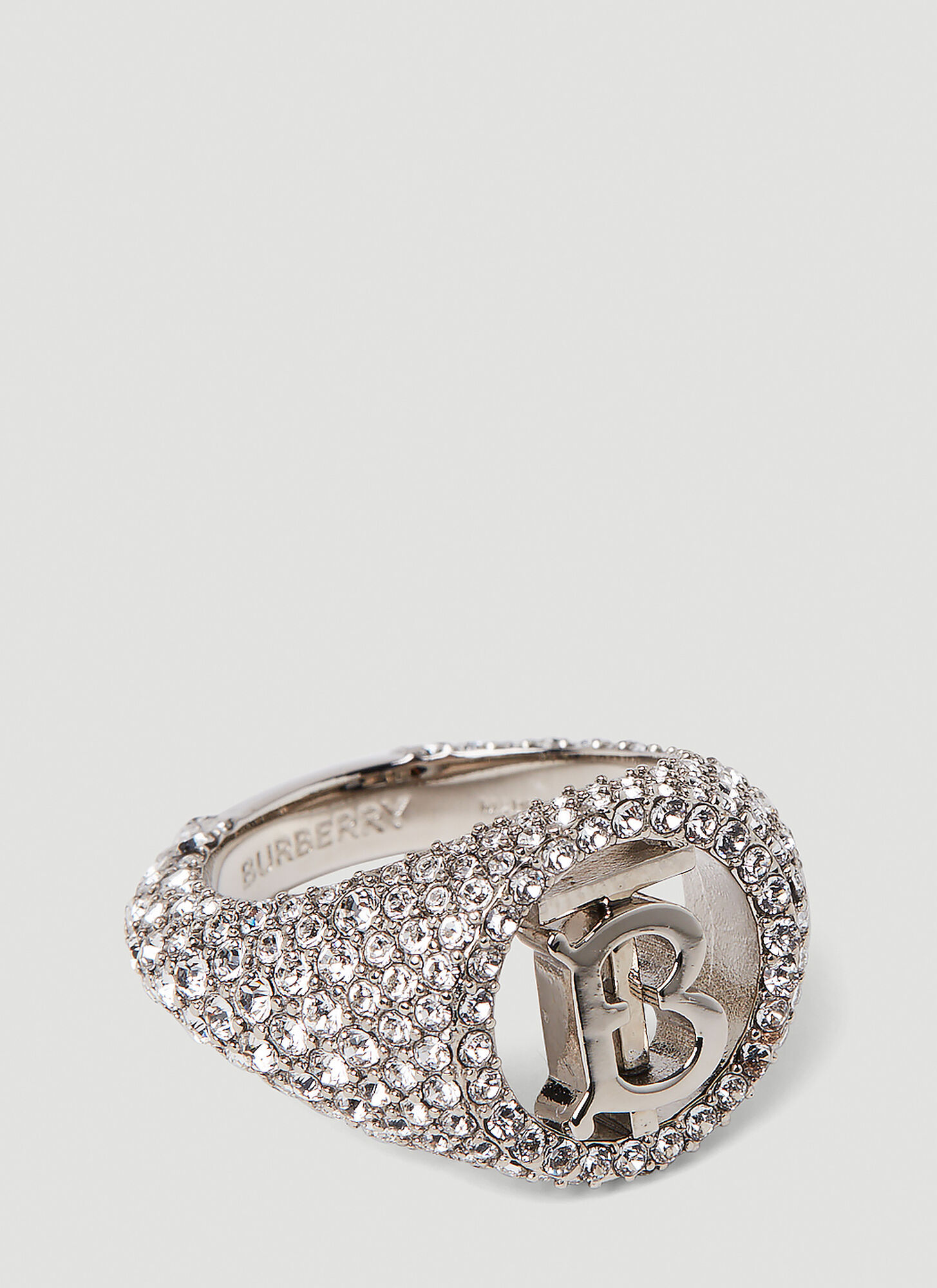 Shop Burberry Tb Pave Signet Ring In Silver