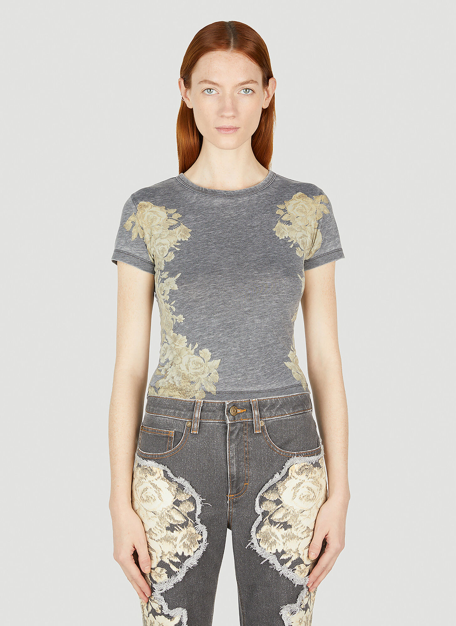 Guess Usa Floral Burn Out T-shirt In Grey