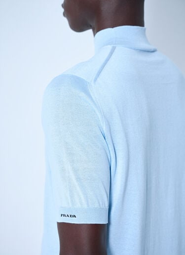 Prada Ribbed Turtleneck T-Shirt Blue pra0165002