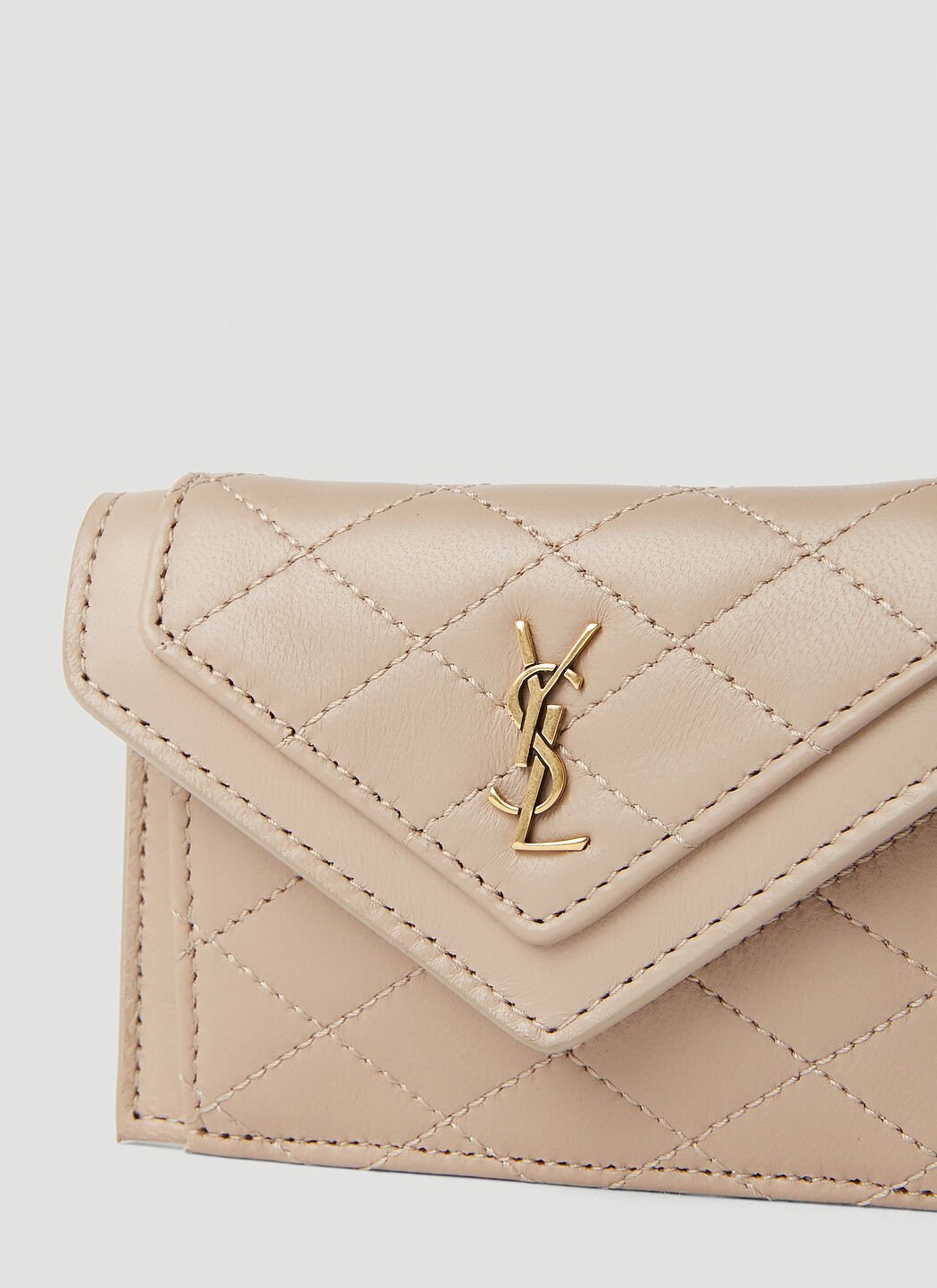 Saint Laurent Women s Quilted Logo Plaque Wallet in Beige LN CC
