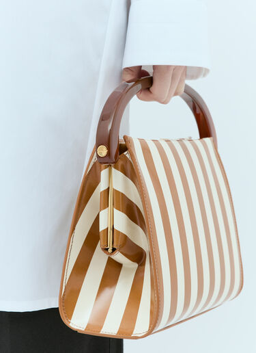 Dries Van Noten 스트라이프 가죽 핸드백 브라운 dvn0255009