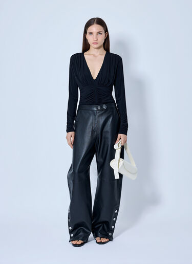 LN-CC® - Sportmax: Ruched V-Neck Long Sleeve Top - Black Sportmax Ruched V-Neck Long Sleeve Top Black spx0265028