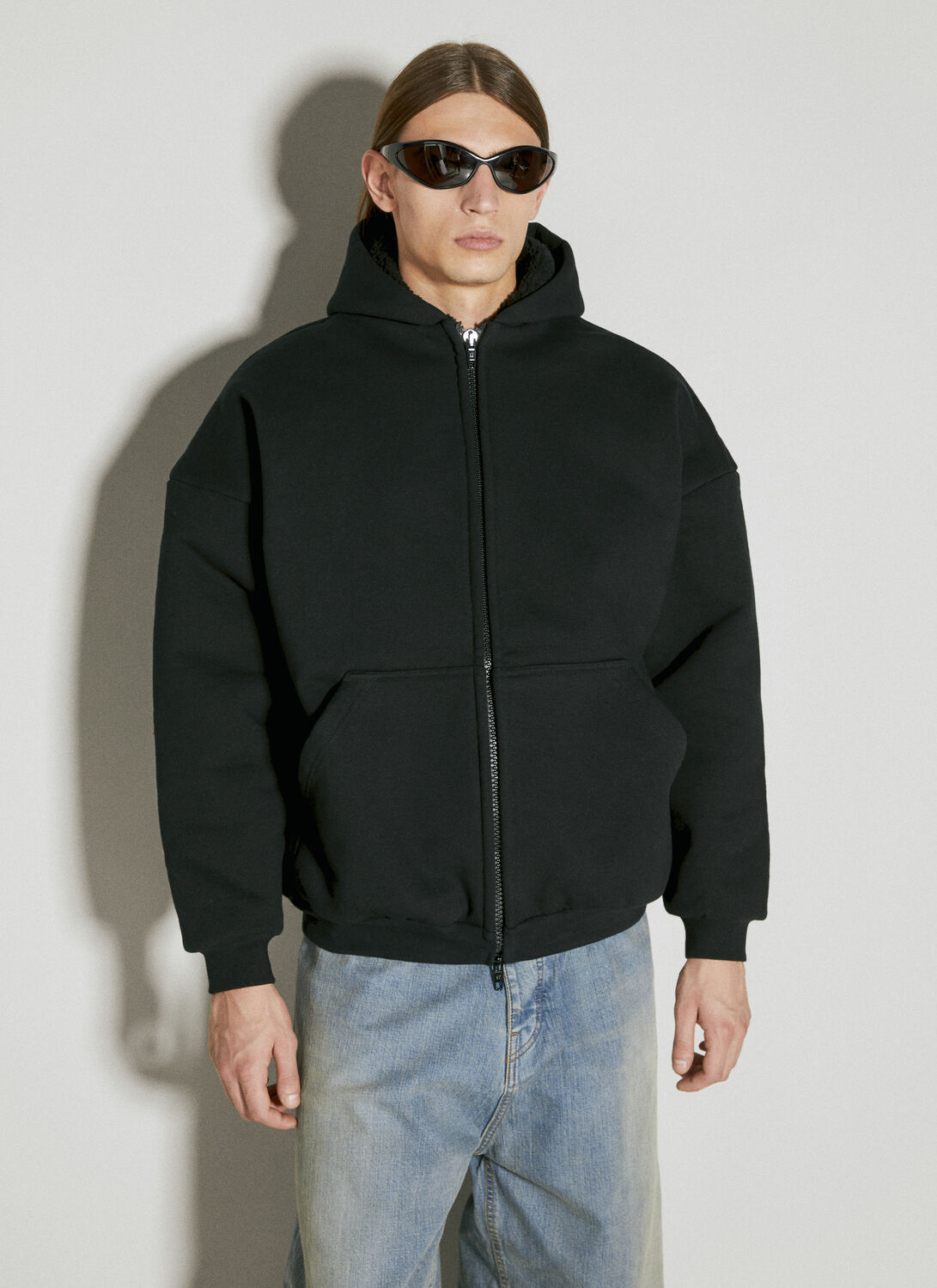 Shop Balenciaga 3b Sports Icon Outerwear Zip-up Hooded Sweatshirt In Black