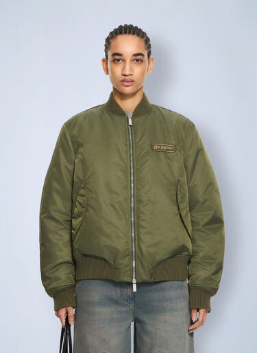LN-CC® - Off-White: Off-White Embroidered Nylon Bomber Jacket - Beige Off-White Off-White Embroidered Nylon Bomber Jacket Beige ofw0264059
