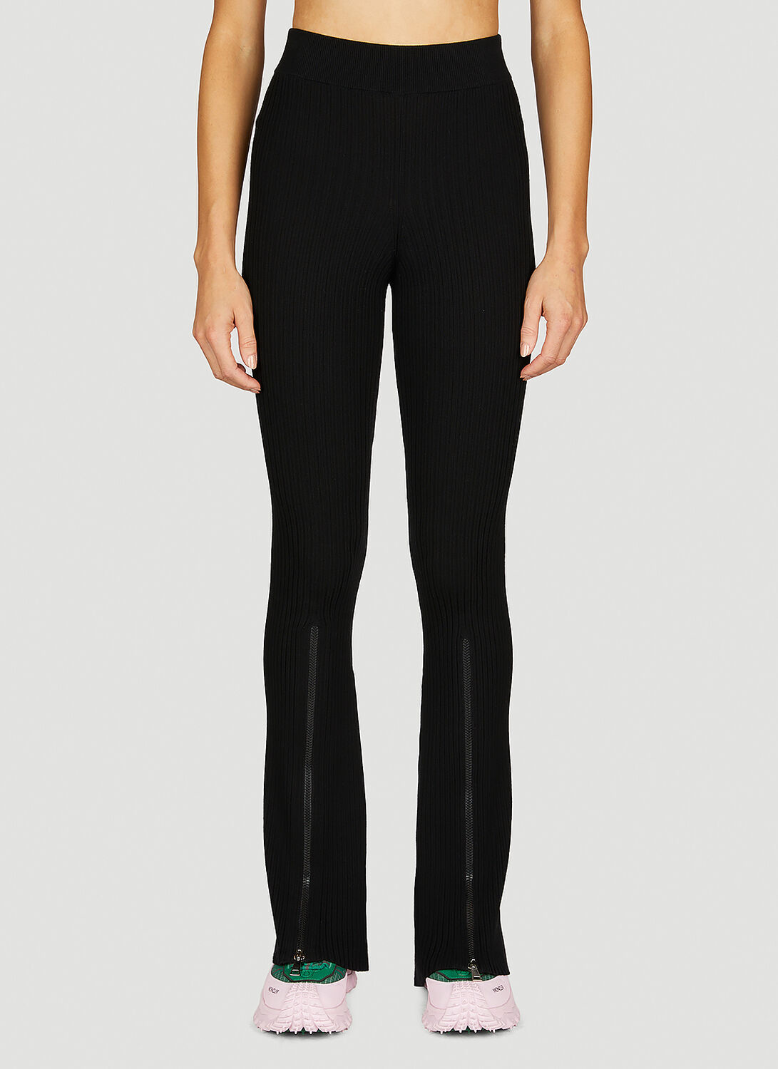 Shop Moncler Knit Zipped Pants In Black