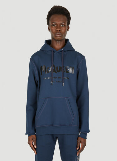 Alexander McQueen Graffiti Logo Print Hooded Sweatshirt Blue amq0149005