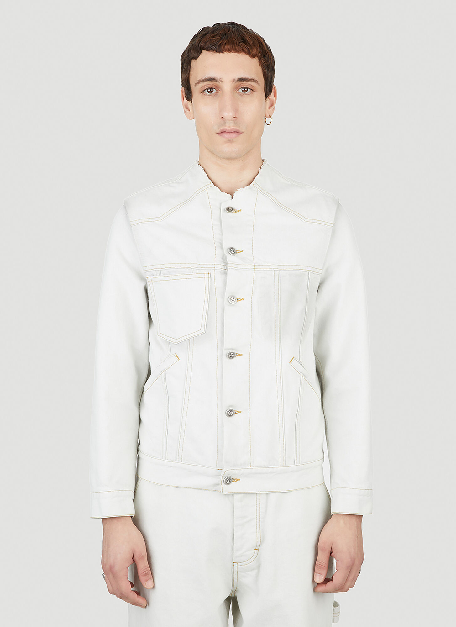 Maison Margiela Collarless Buttoned Denim Jacket In White