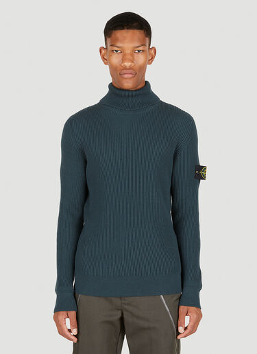 Stone Island Roll Neck Compass Patch Sweater Blue sto0150061