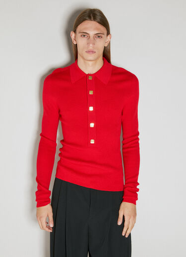 Balmain Wool Knit Polo Shirt Red bln0154003