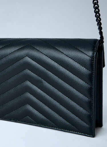 Saint Laurent Cassandre Envelope Chain Wallet In Grain De Poudre Leather Black sla0265113