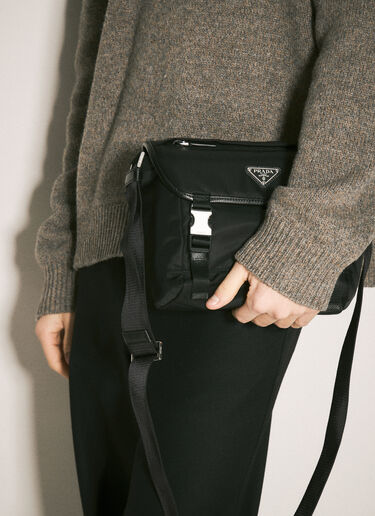 Prada Re-Nylon and Saffiano Leather Shoulder Bag Black pra0159012