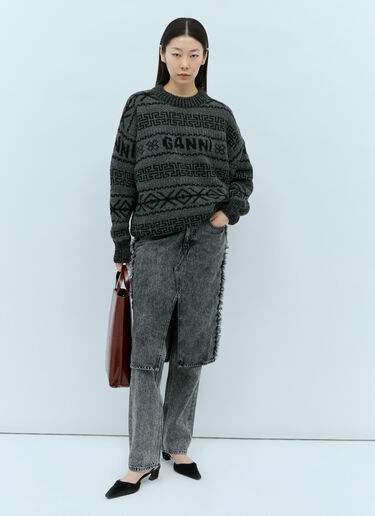 GANNI Logo Jacquard Wool Sweater Black gan0254038