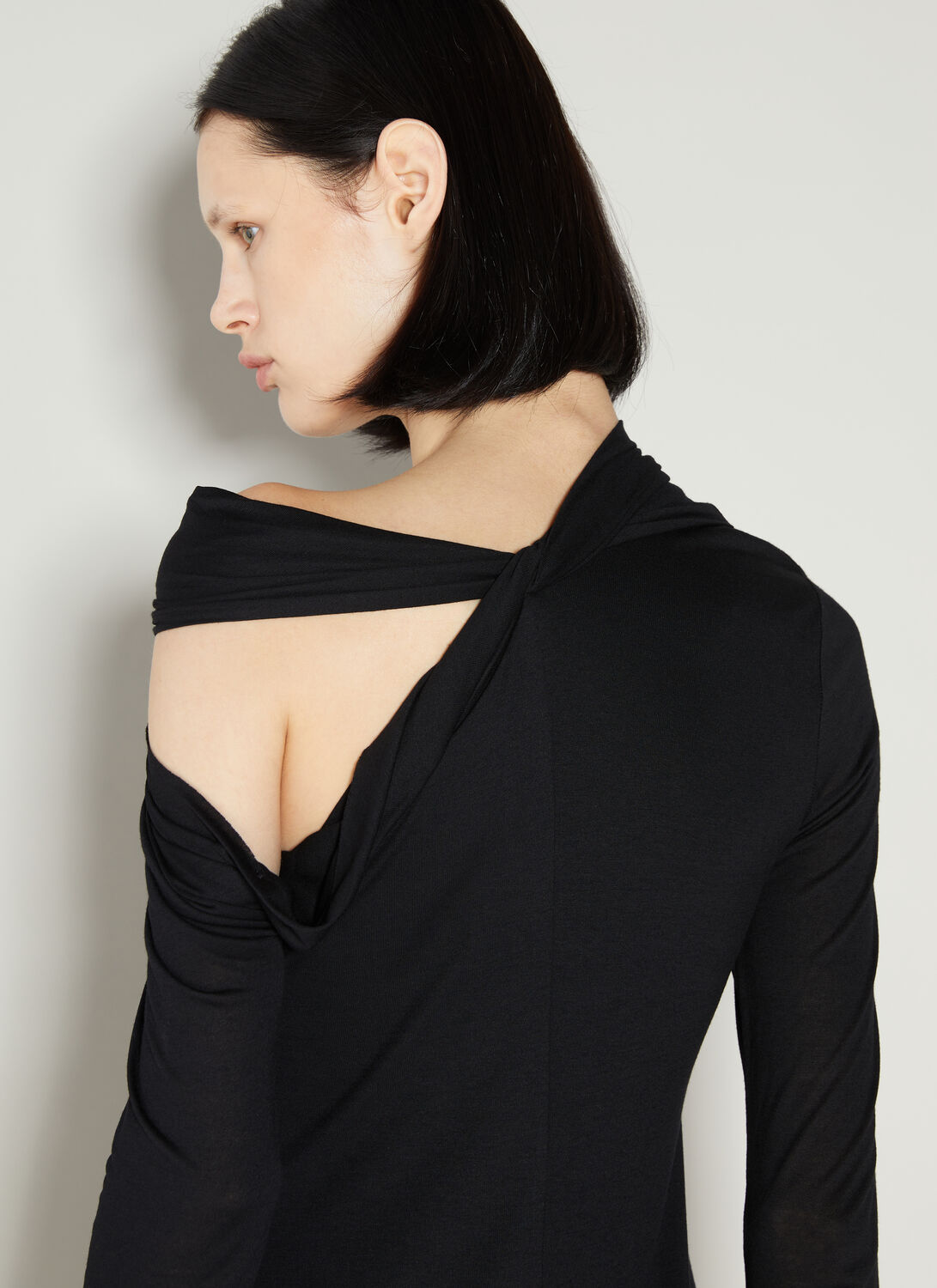 Helmut Lang Twisted Asymmetric Mini Dress In Black