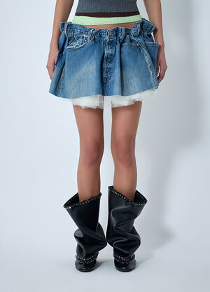 August Barron Scrunched Denim Mini Skirt Blue all0262007