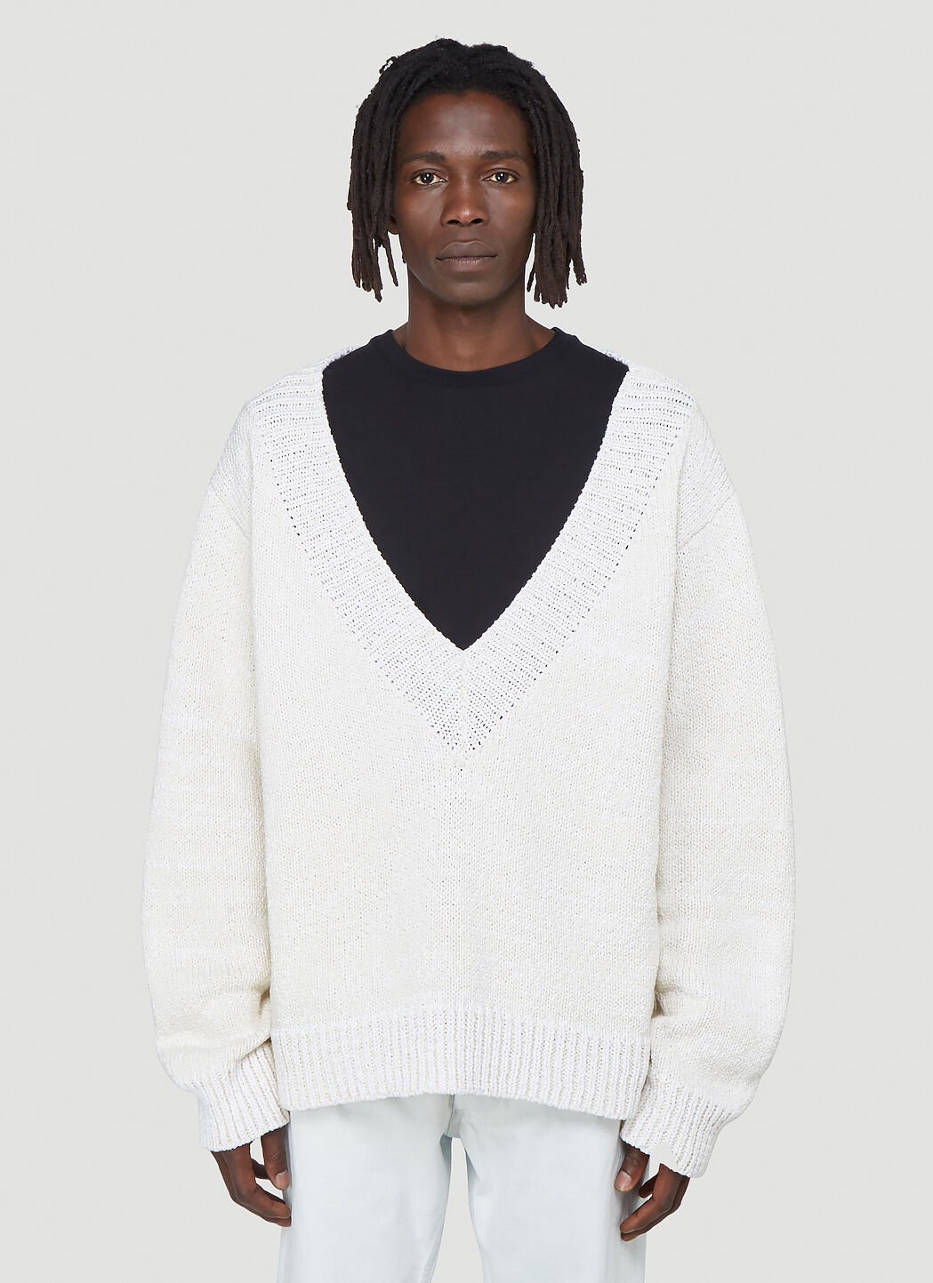 Oversized white v neck sweater on sale