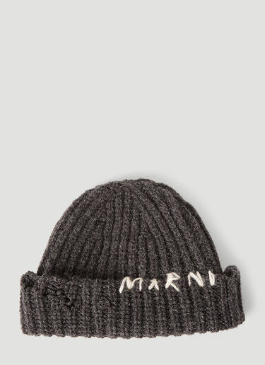 Marni Logo Embroidery Beanie Hat Grey mni0153021