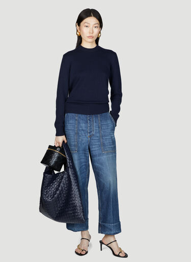 Bottega Veneta Leather Elbows Cashmere Sweater Navy bov0255011
