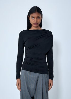 GANNI Draped Long Sleeve Top Black gan0262012