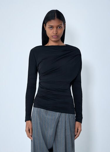 GANNI Draped Long Sleeve Top Black gan0262012