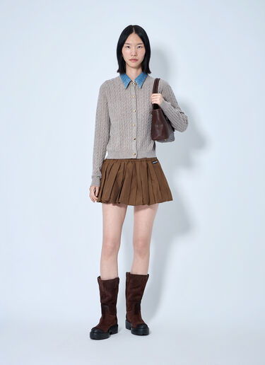 Miu Miu Pleated Gingham Check Mini Skirt Brown miu0265011