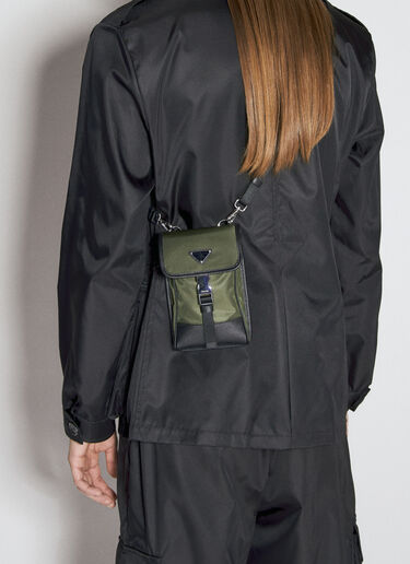 Prada 再生尼龙和十字纹皮革手机支架 绿色 pra0156018