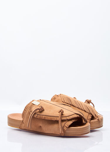 Visvim Christo Shaman-Folk Fringed Slides Brown vis0156002