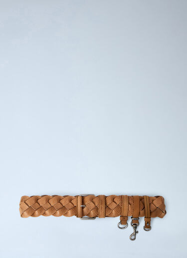 Miu Miu Braided Leather Belt with Hook Attachments Brown miu0264110