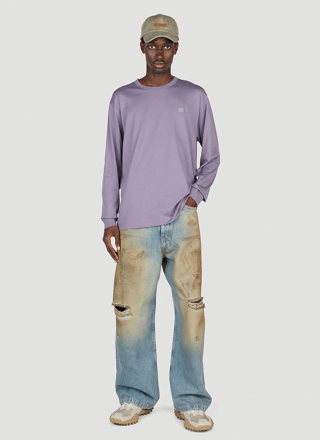 Acne Studios Men's' Face Patch Long Sleeve T-Shirt in Purple | LN-CC®