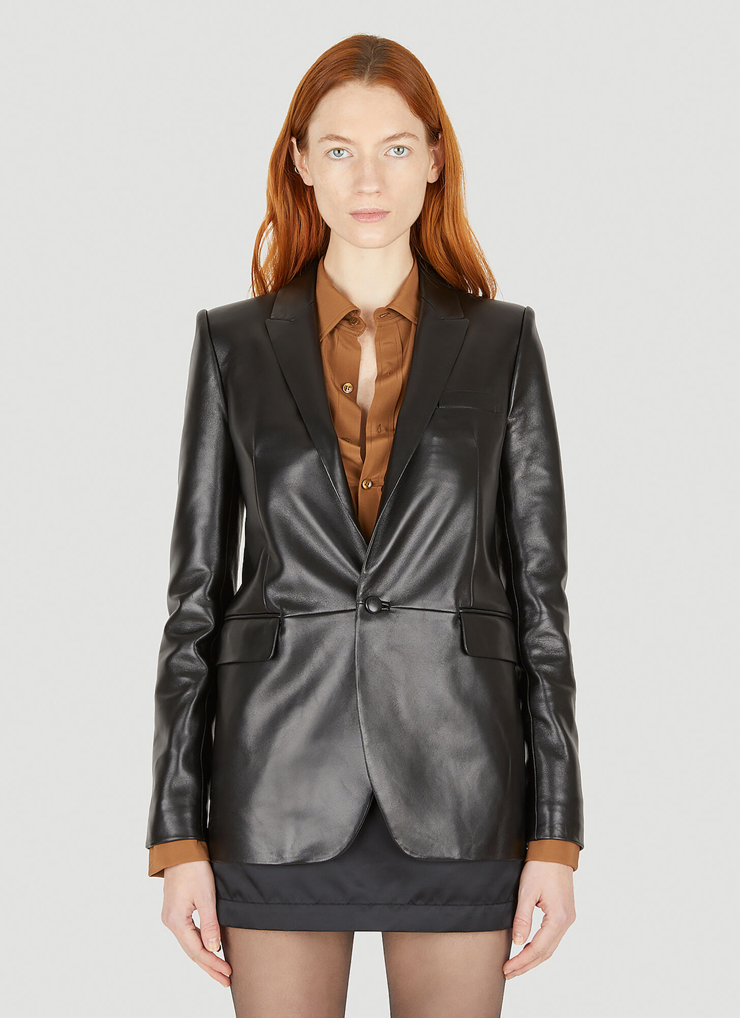 Shop Saint Laurent Single Breasted Leather Blazer In Black