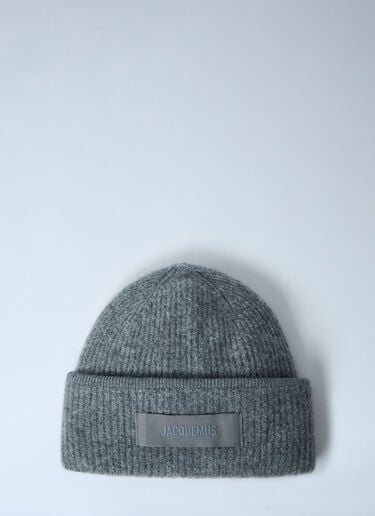 Jacquemus Logo Motif Beanie Hat Dark Grey jac0362027