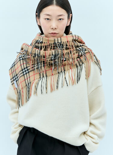 Burberry Check Cashmere Fringed Scarf Beige bur0355005